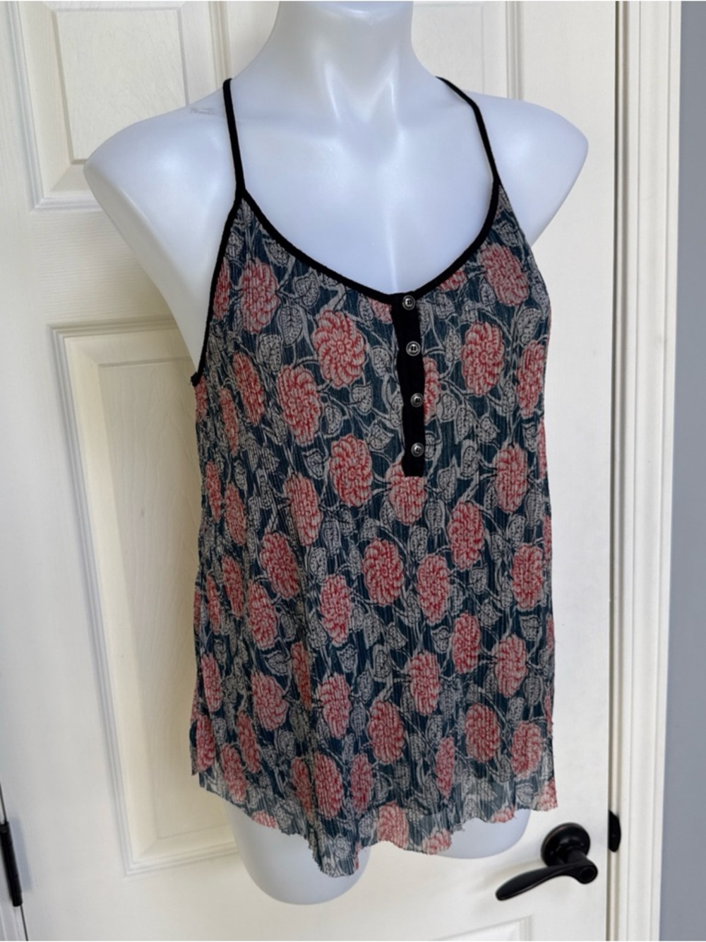 Anthropologie MAEVE Floral Shimmer 1/4 button Camisole Tank Top Lined boho sz S